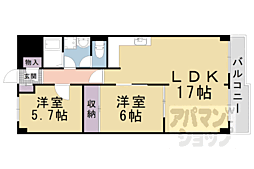 京都地下鉄東西線 東野駅 徒歩3分の賃貸マンション 5階2LDKの間取り
