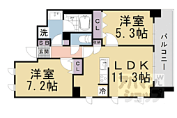京都地下鉄東西線 東野駅 徒歩9分の賃貸マンション 2階2LDKの間取り