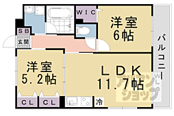 京都地下鉄東西線 椥辻駅 徒歩18分の賃貸アパート 1階2LDKの間取り