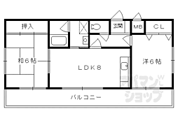 シャントゥール城北 2DKの間取図画像