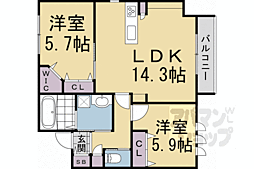 京都市伏見区桃山羽柴長吉東町アパート 2LDKの間取図画像