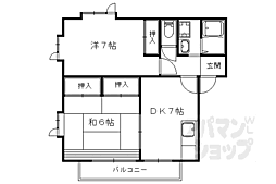 ヴィラフルール西棟 2DKの間取図画像