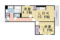 深草プロジェクトB棟 2LDKの間取図画像