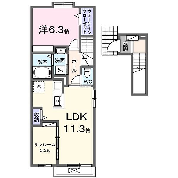 サンセールIIＡ 203｜兵庫県高砂市阿弥陀町南池(賃貸アパート1SLDK・2階・50.74㎡)の写真 その2