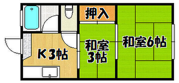 みどりハイツ 202｜兵庫県神戸市西区王塚台5丁目(賃貸アパート2K・2階・27.00㎡)の写真 その2