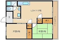 ハイツ八興 4階2LDKの間取り