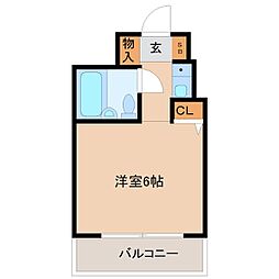 猪名寺パークマンション1 7階ワンルームの間取り