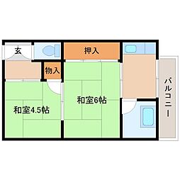 柏野建設(株)第二カシノハイツ 2Kの間取図画像