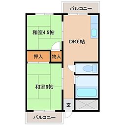 若松マンション 2DKの間取図画像