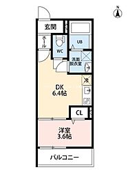 Cocon Grandjour 尼崎水堂町 1DKの間取図画像