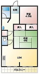 美和コーポ 2LDKの間取図画像