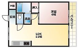 ベルエアー武庫之荘 1LDKの間取図画像