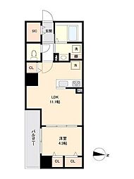 リテラス森下 2階1LDKの間取り