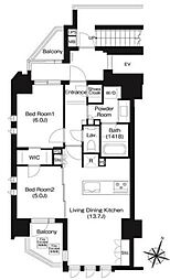都営新宿線 九段下駅 徒歩9分の賃貸マンション 3階2LDKの間取り