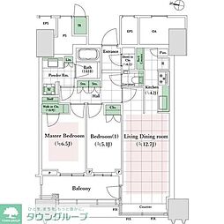 パークコート文京小石川ザタワー 2LDKの間取図画像