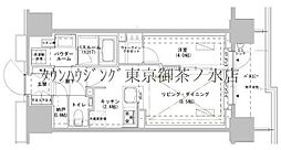 パークスフイア牛込神楽坂 1LDKの間取図画像