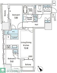 ミレアコート銀座プレミア 2LDKの間取図画像