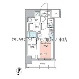 アーバネックス千代田淡路町 1DKの間取図画像