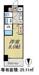 ドゥーエ蔵前 1Kの間取図画像
