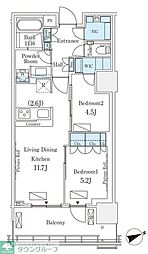 ロイヤルパークス品川 2LDKの間取図画像