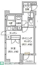 エスコートノヴェル白金高輪 1DKの間取図画像