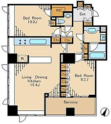 パークキューブ目黒タワー 14階2LDKの間取り