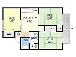 箕面グレースハイツ1st 2階3DKの間取り