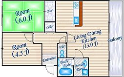 フィレンツェ箕面 2LDKの間取図画像
