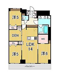 リーデンスタワー高層棟 3SLDKの間取図画像