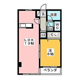 リバーサイドII 2階1LDKの間取り