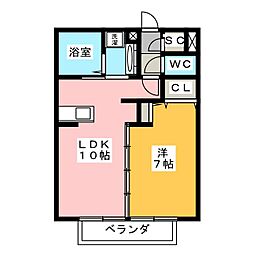 コスモハイツ新城 1LDKの間取図画像