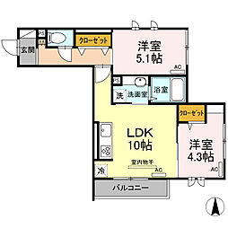 ClairGarden 2LDKの間取図画像
