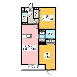 サニーウェルくぬぎ坂1 2LDKの間取図画像