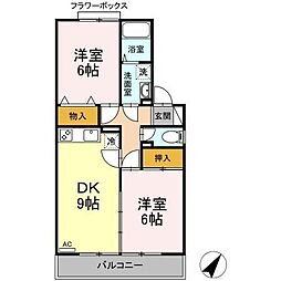 ヒルサイドタウンA棟 2DKの間取図画像