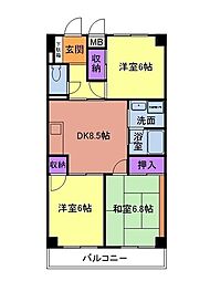 ディアコート・靜 3DKの間取図画像