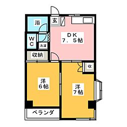 リバーサイド2 2DKの間取図画像