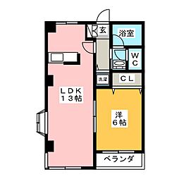 リバーサイド2 1LDKの間取図画像