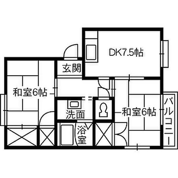 グリーンハウスＢ 202｜岡山県岡山市北区新屋敷町3丁目(賃貸アパート2DK・2階・45.45㎡)の写真 その2