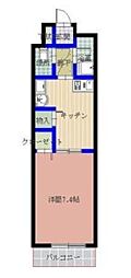 パルロイヤル東古松 2階1DKの間取り