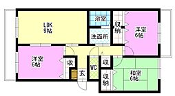 エクセル新福A 3DKの間取図画像
