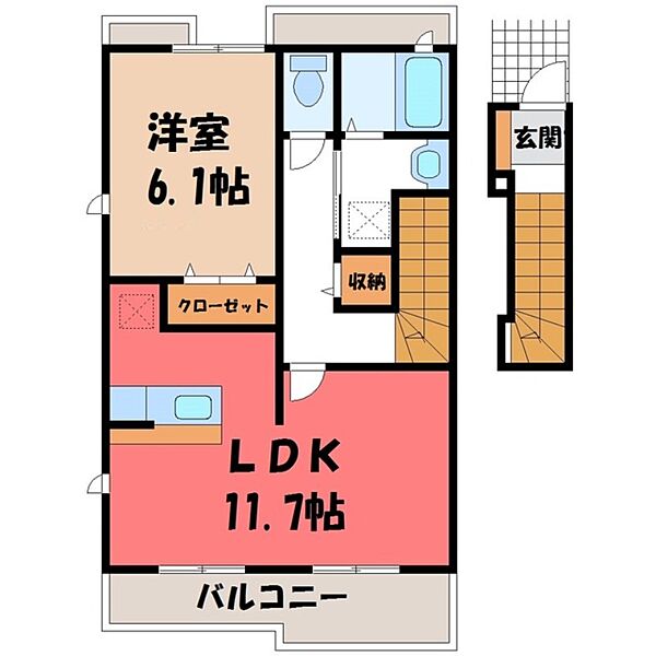 アルワクト A ｜栃木県真岡市熊倉町(賃貸アパート1LDK・2階・46.09㎡)の写真 その2