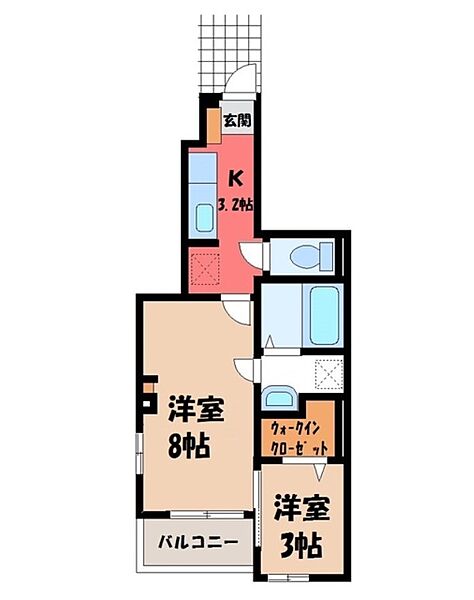 メゾン アルカンシェル ｜栃木県宇都宮市中久保1丁目(賃貸アパート2K・1階・36.96㎡)の写真 その2