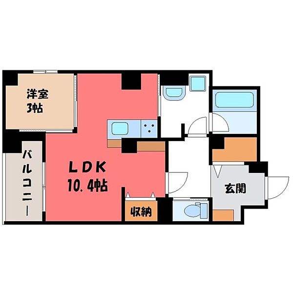 GRAN STORIA ｜栃木県宇都宮市今泉1丁目(賃貸マンション1SK・2階・40.68㎡)の写真 その2