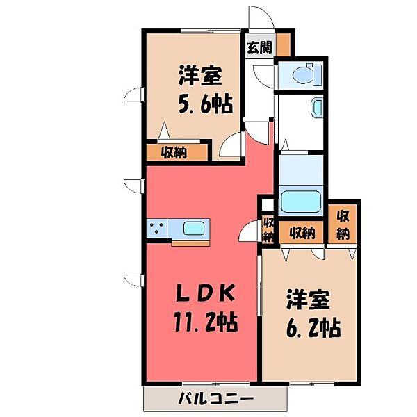 プリマヴェーラ A ｜栃木県宇都宮市東戸祭1丁目(賃貸アパート2LDK・1階・52.14㎡)の写真 その2