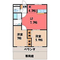 サン・フォレスト花の木 B  ｜ 栃木県下野市花の木3丁目（賃貸アパート2LDK・1階・57.33㎡） その2