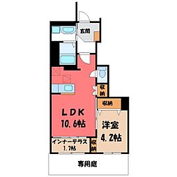 宇都宮市雀の宮4丁目アパート 1LDKの間取図画像