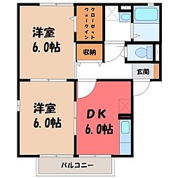 スクウェアヒルA 2DKの間取図画像