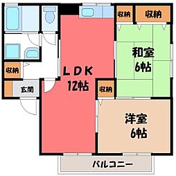 プレーヌ陽東B 2LDKの間取図画像