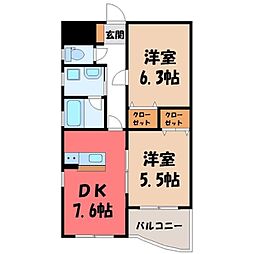 パピーガーデン 2DKの間取図画像