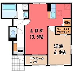 下都賀郡壬生町大字安塚アパート 1LDKの間取図画像